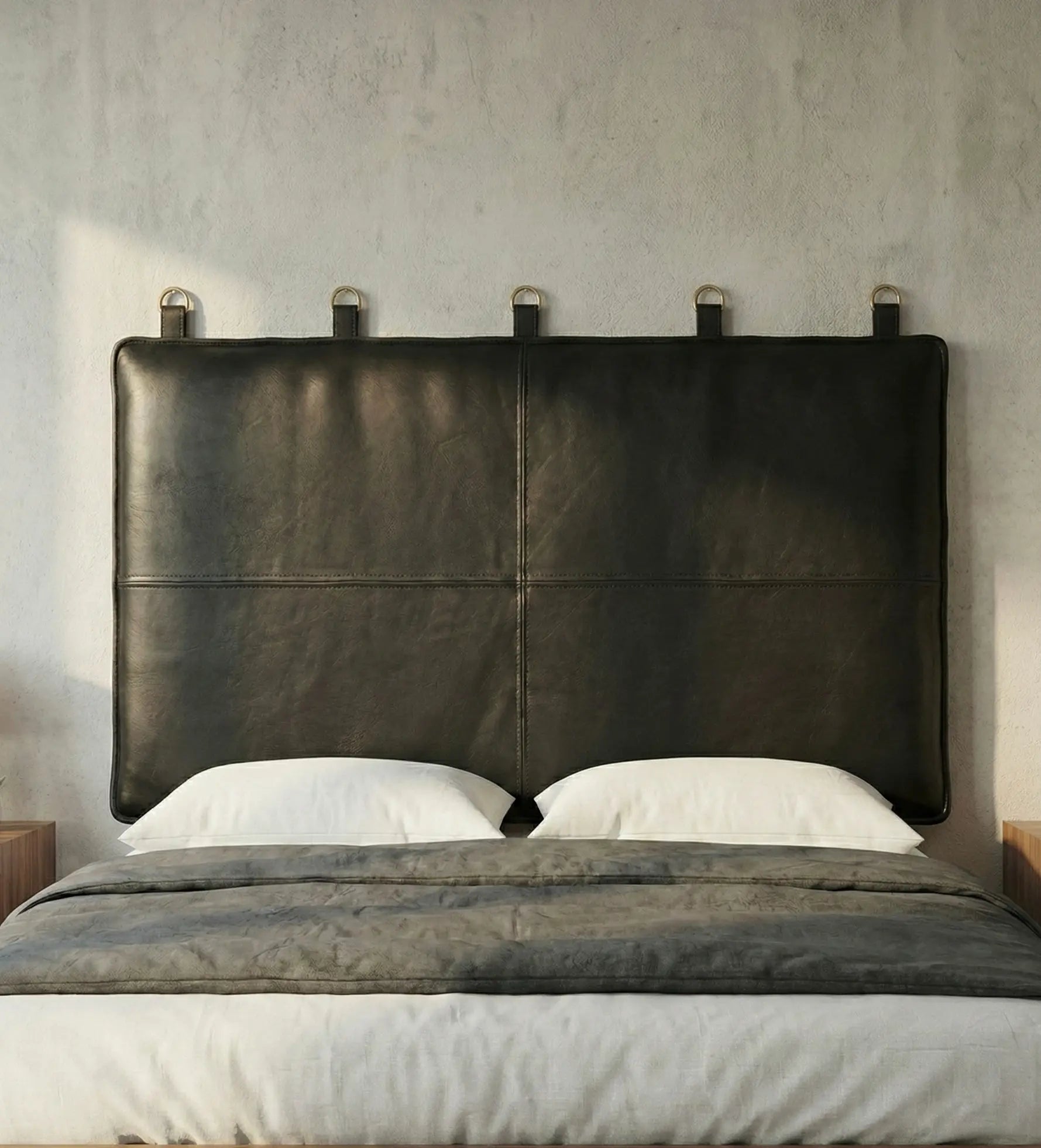 Moroccan Leather Headboard - Authentic Handcrafted Black Panel