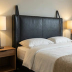 Wall-Mounted Moroccan Leather Headboard Black Handcrafted