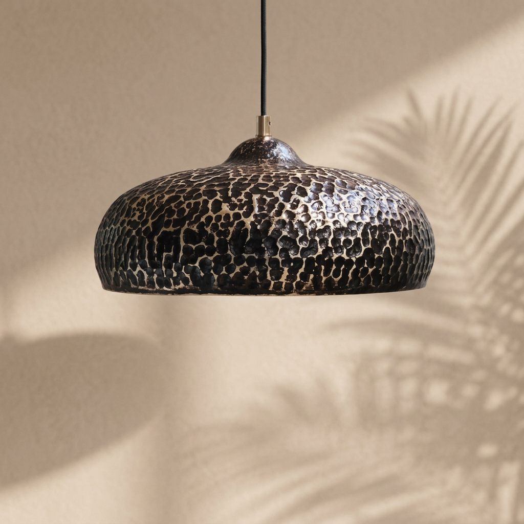 Black and Brass Pendant Light - Handcrafted Conical Ceiling Lamp