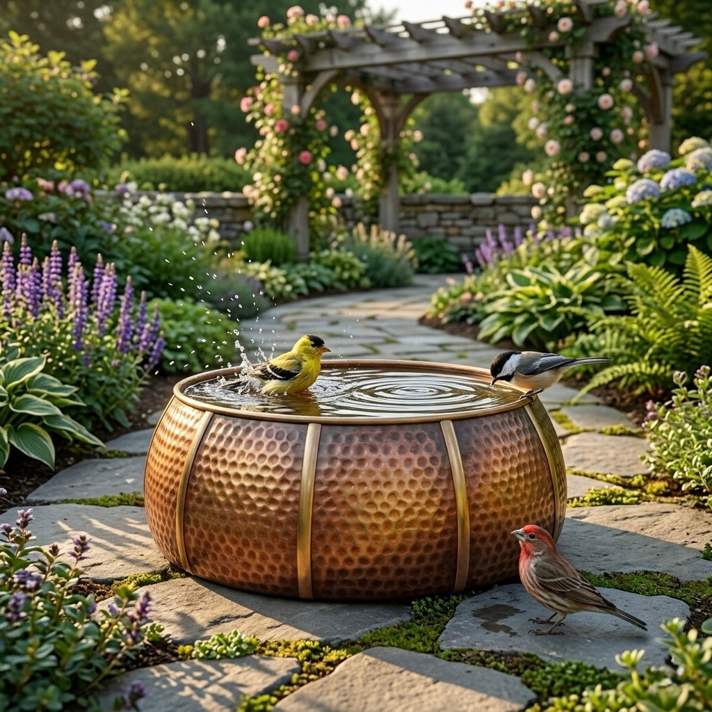 Handcrafted Moroccan Brass Bird Bath – Antique Hammered Garden Bird Bath