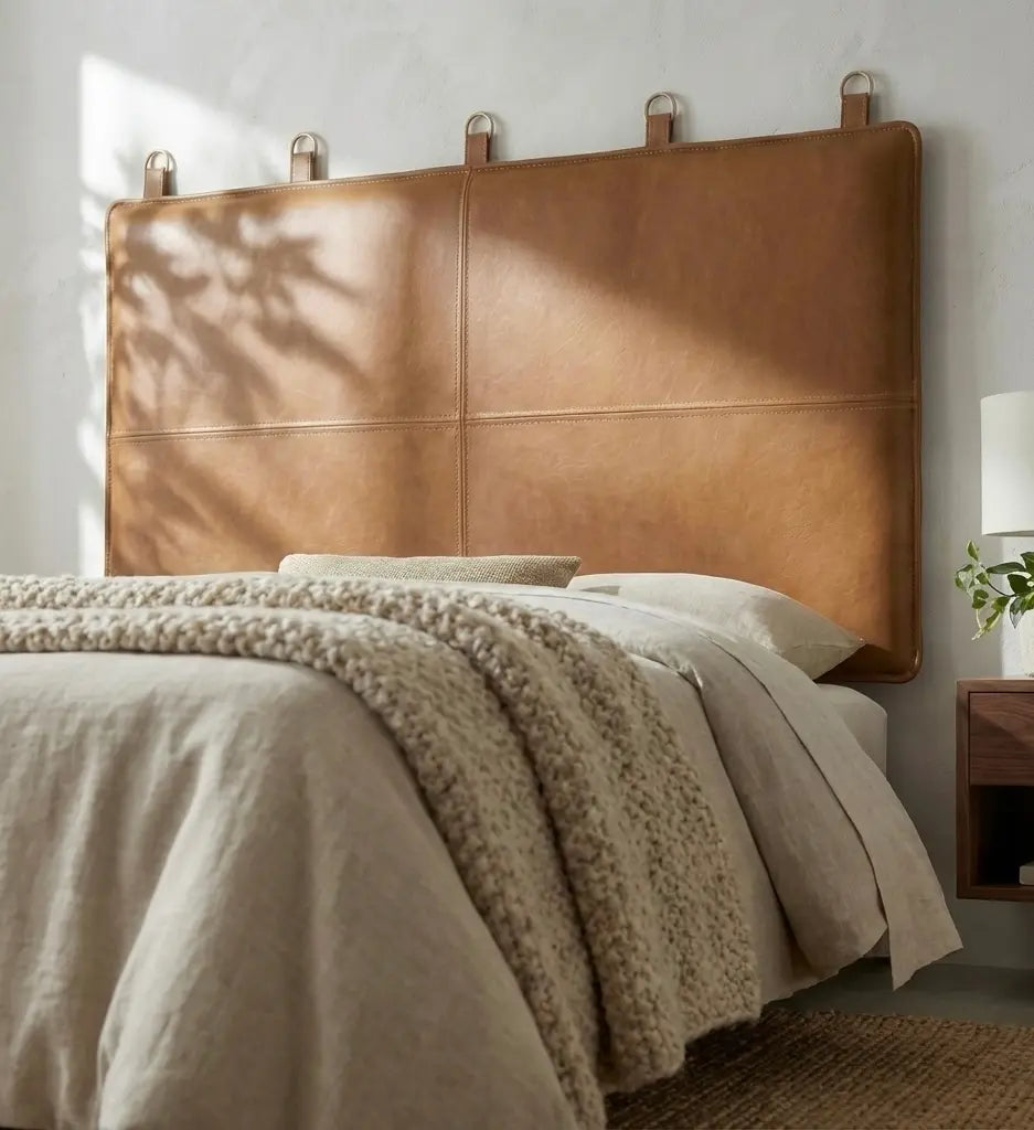 Moroccan Leather Headboard - Authentic Handcrafted Brown Panel