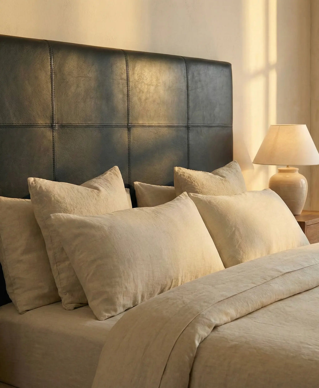 Wall-Mounted Moroccan Leather Headboard Black