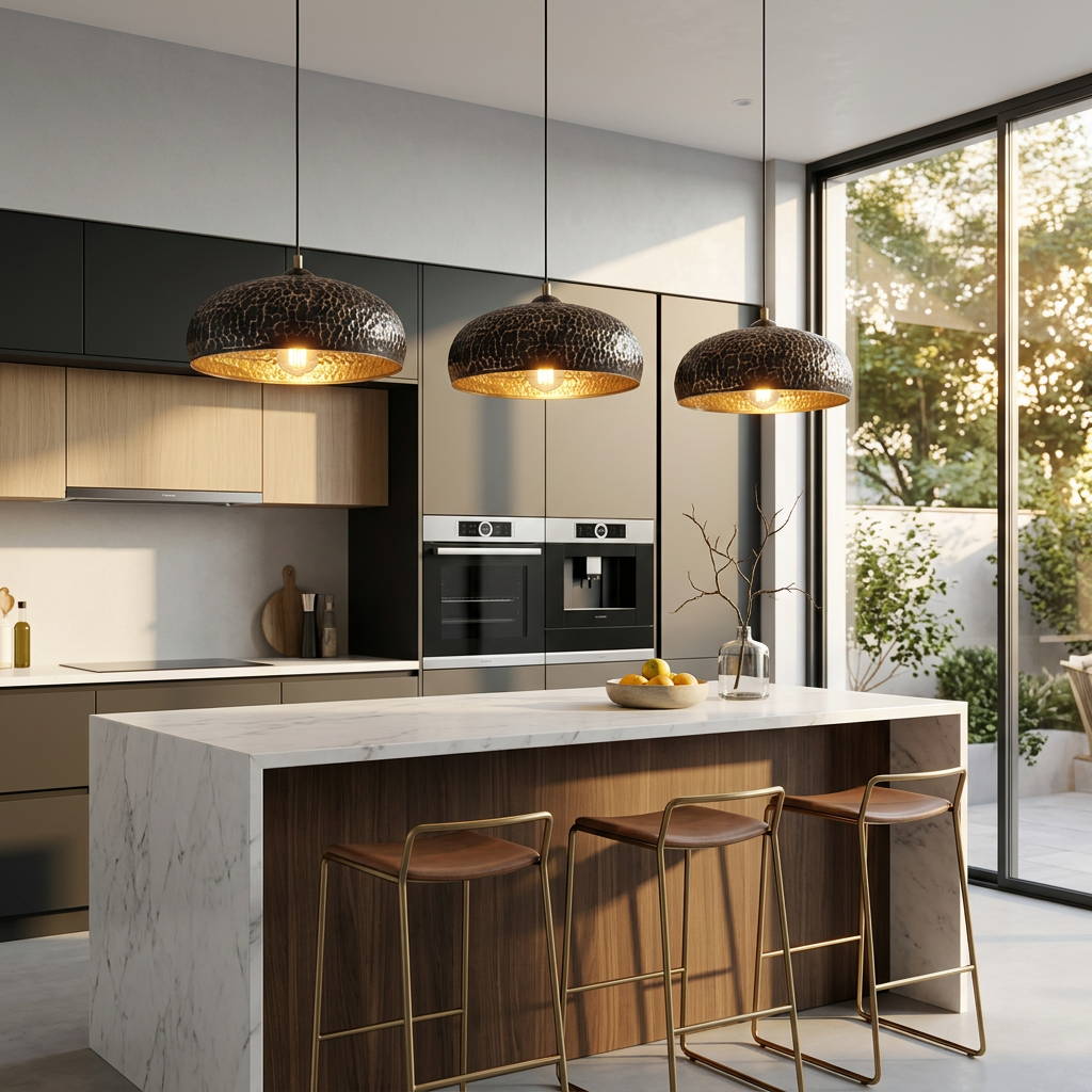 Black and Brass Pendant Light - Handcrafted Conical Ceiling Lamp