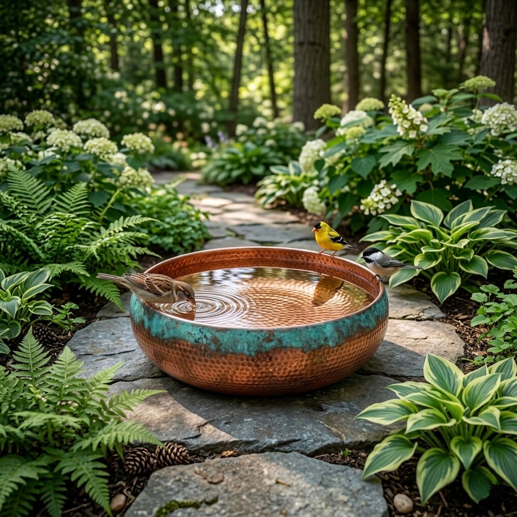 Handcrafted Moroccan Copper Bird Bath – Traditional Hammered Garden Bird Bath
