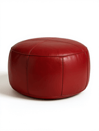 Moroccan Leather Pouf Red - Authentic Handcrafted Morocco