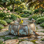 Handcrafted Moroccan Copper Bird Bath – Rustic Antique Verdigris Garden Basin