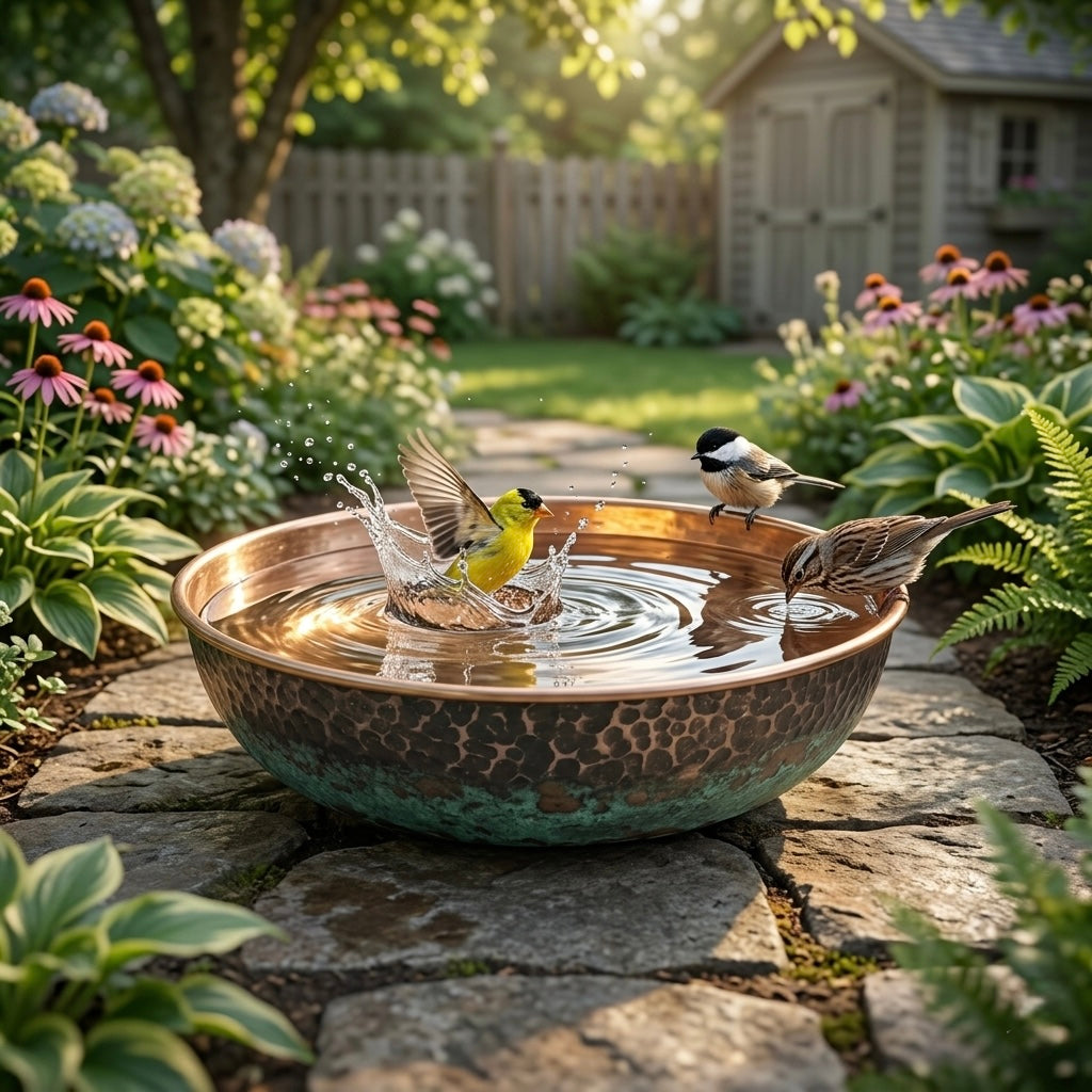 Hammered Copper Bird Bath for Garden – Rustic Outdoor Bird Water Bowl