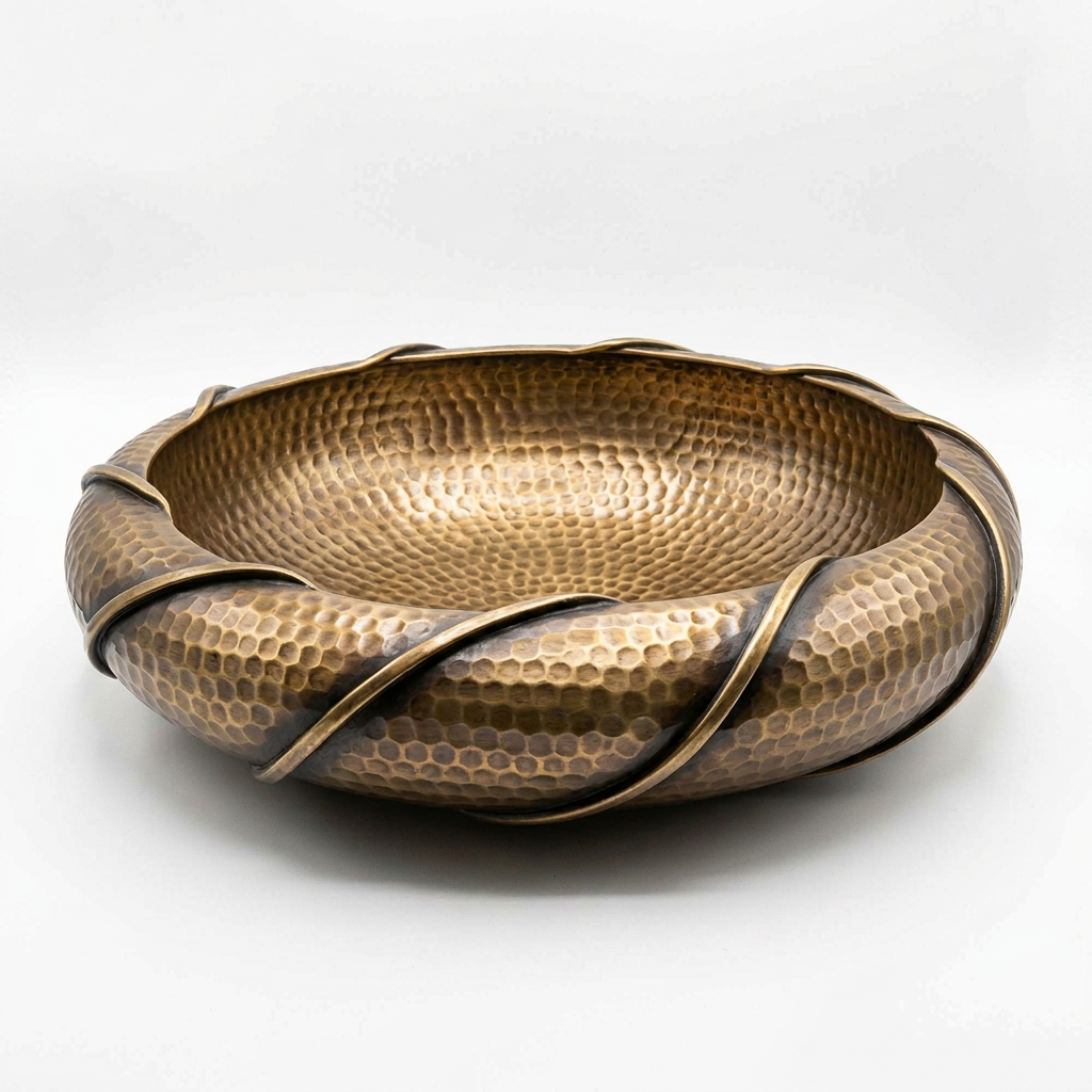 Handcrafted Braided Rim Brass Vessel Sink – Authentic Moroccan Antique Washbasin