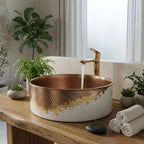 Handcrafted White & Copper Vessel Sink – Authentic Moroccan Gold Leaf Washbasin