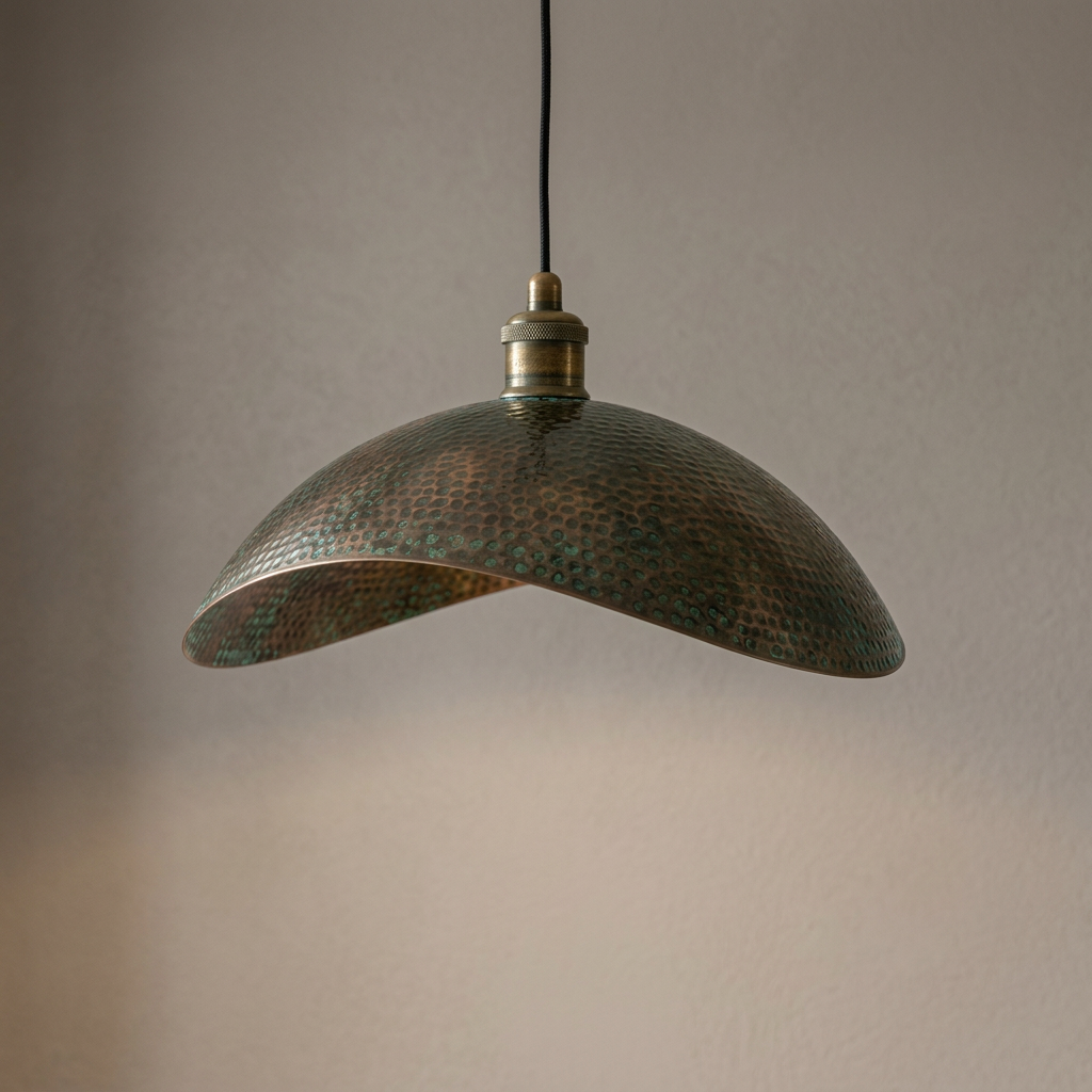 Copper Pendant Light Verdigris Patina – Handcrafted Hammered Dome