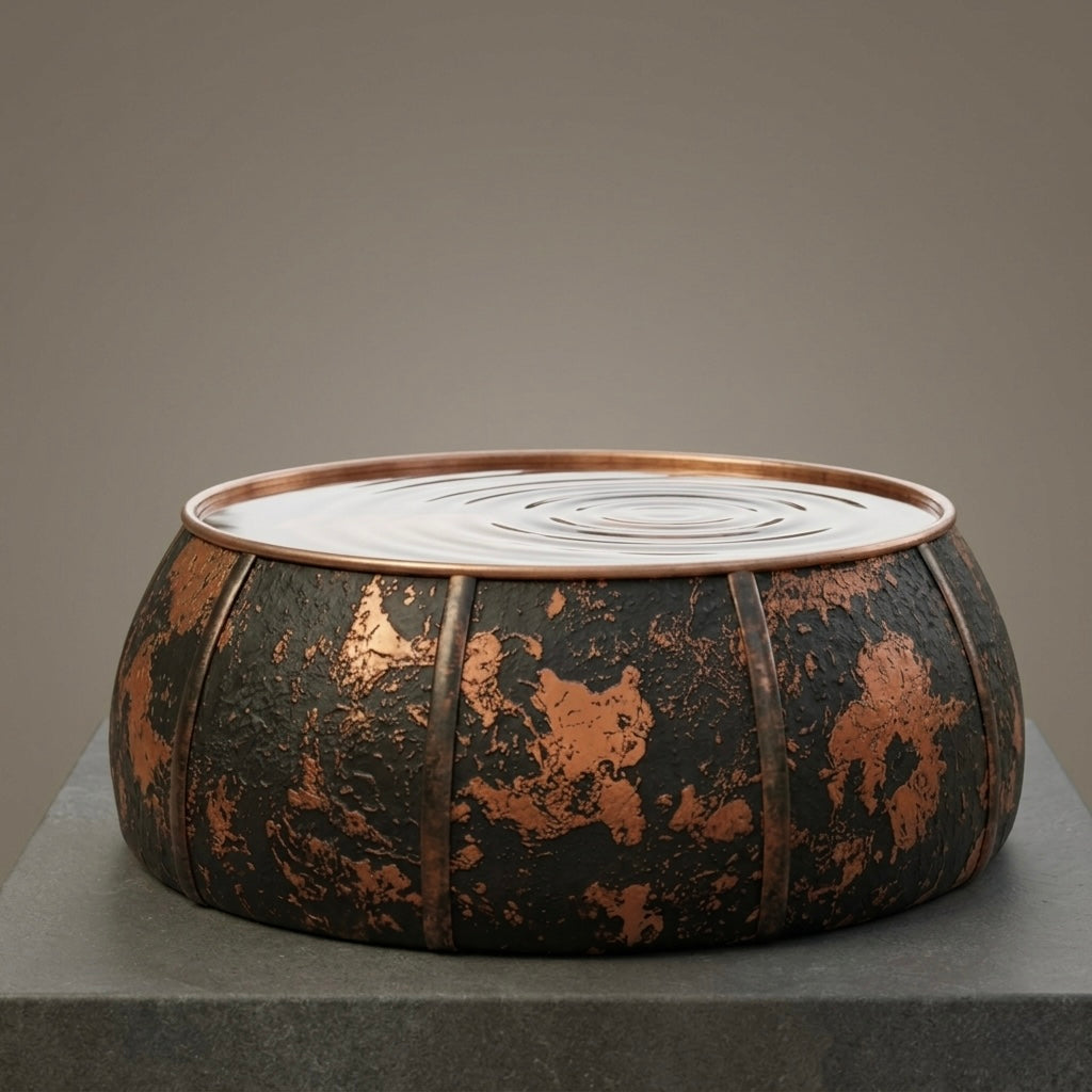 Handcrafted Moroccan Dark Patina Copper Bird Bath – Rustic Ribbed Garden Bird Bath