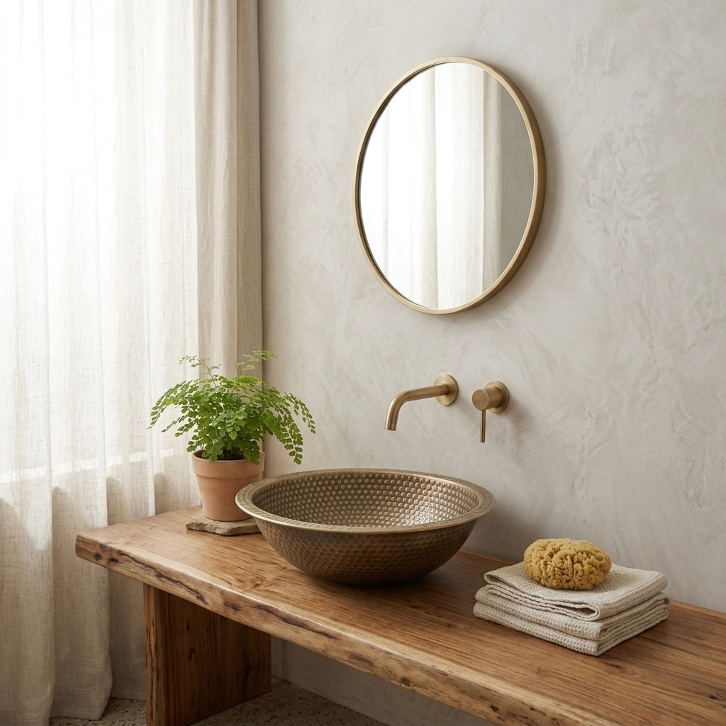 Handcrafted Antique Dotted Brass Vessel Sink – Authentic Moroccan Aged Washbasin