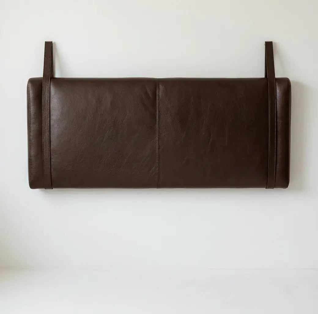 Wall-Mounted Moroccan Leather Headboard Dark Brown Handcrafted