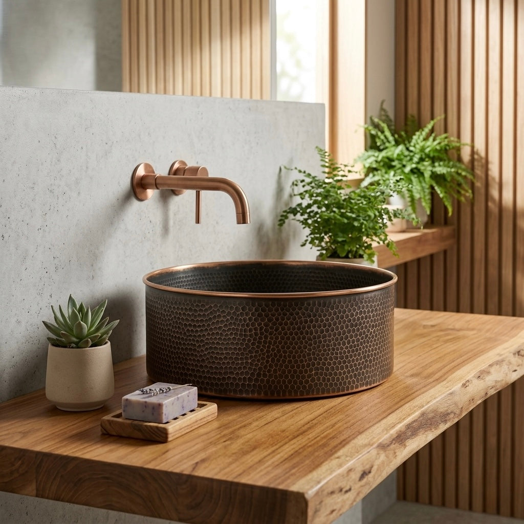 Handcrafted Hammered Copper Vessel Sink – Authentic Moroccan Dual-Tone Basin