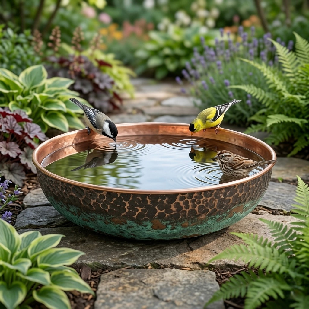 Hammered Copper Bird Bath for Garden – Rustic Outdoor Bird Water Bowl