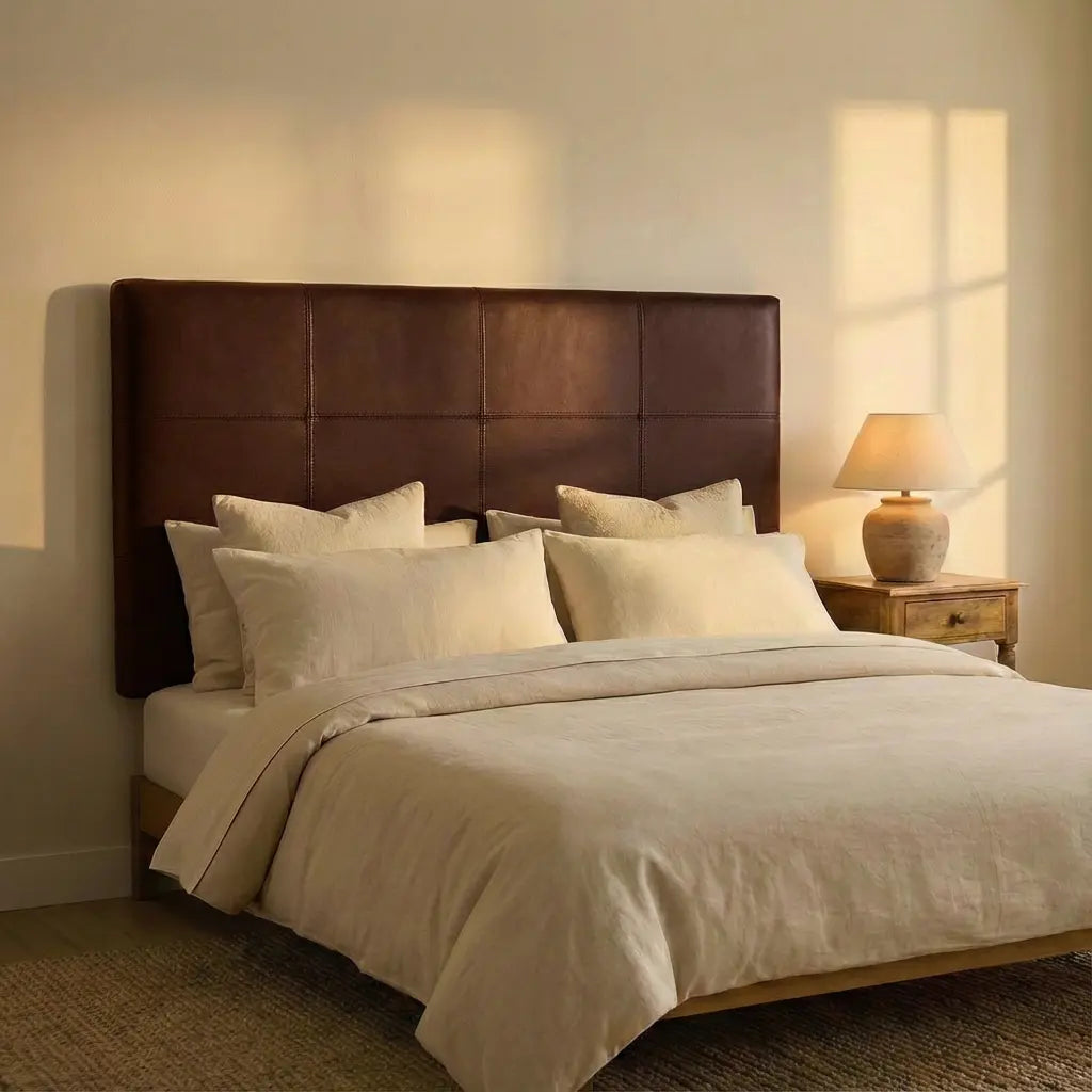 Wall-Mounted Moroccan Leather Headboard Dark brown