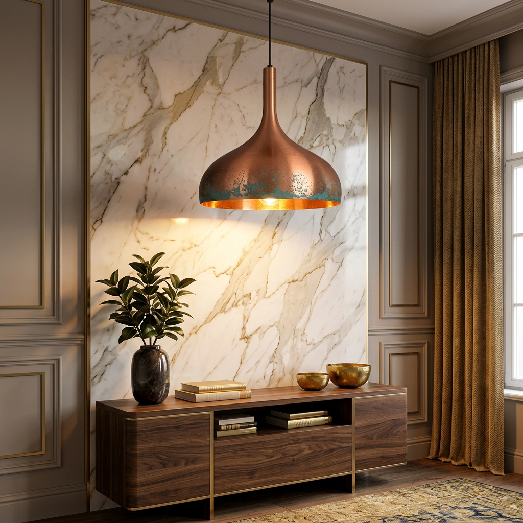 Copper Patina Pendant Light - Handcrafted Moroccan Teardrop Lamp