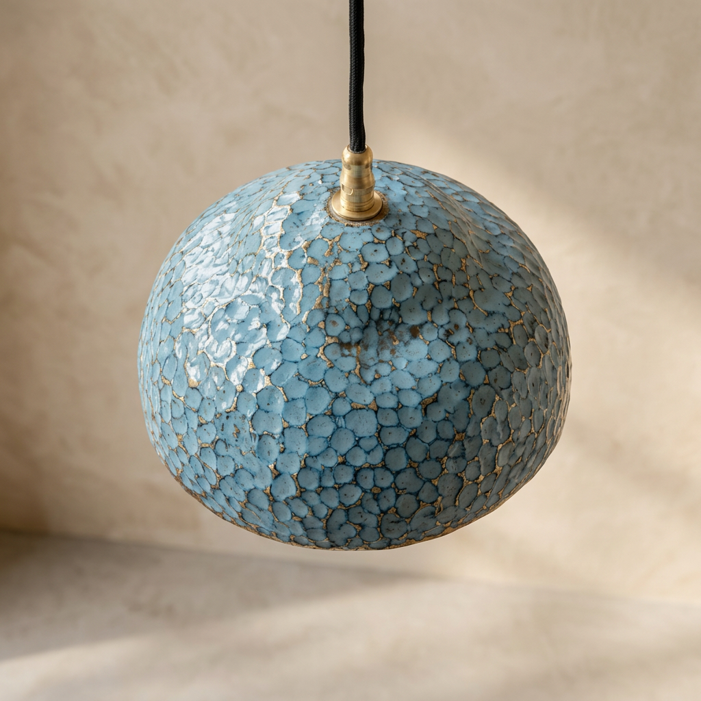 Blue Patina Brass Pendant Light - Hand Hammered Moroccan Dome
