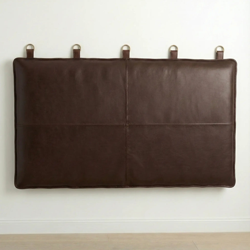 Moroccan Leather Headboard - Authentic Handcrafted Dark Brown Panel