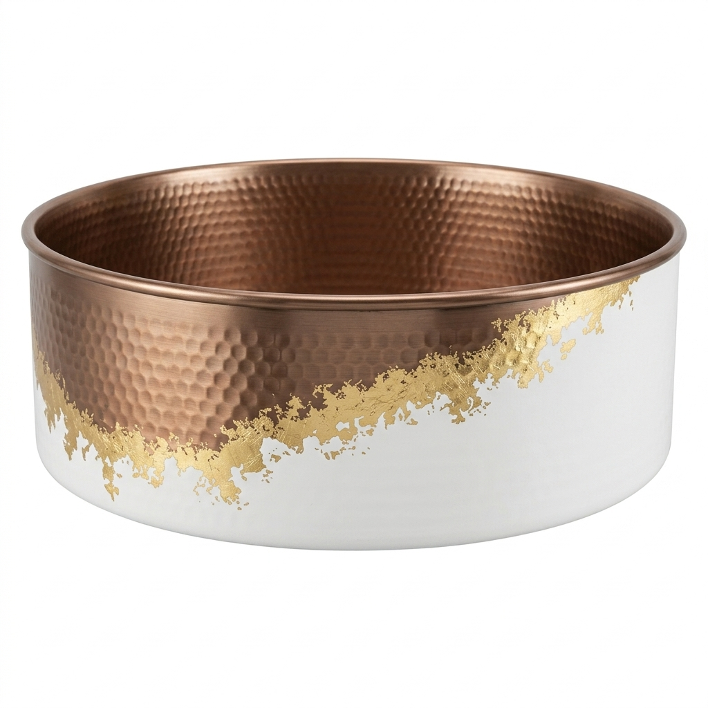 Handcrafted White & Copper Vessel Sink – Authentic Moroccan Gold Leaf Washbasin