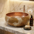 Handcrafted Distressed White & Copper Vessel Sink – Authentic Moroccan Weathered Washbasin