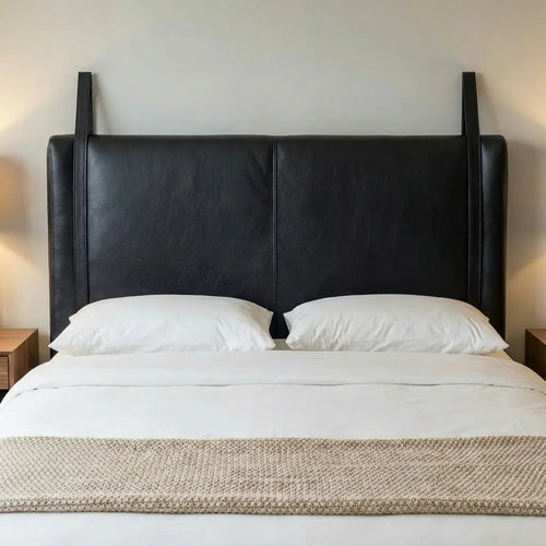 Wall-Mounted Moroccan Leather Headboard Black Handcrafted