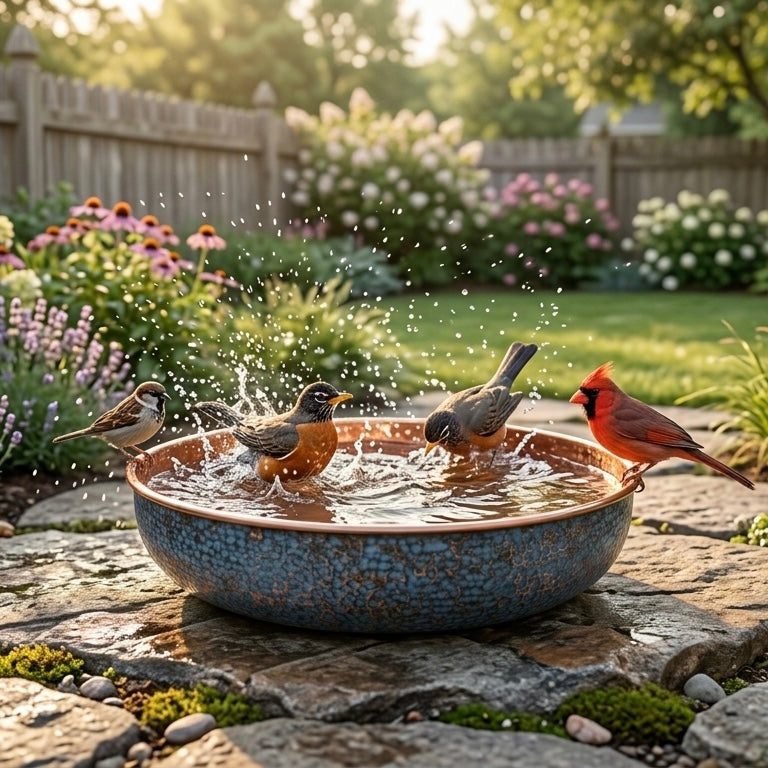 Handcrafted Hammered Copper Bird Bath – Authentic Moroccan Blue Patina Garden Basin