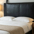 Wall-Mounted Moroccan Leather Headboard Black Handcrafted