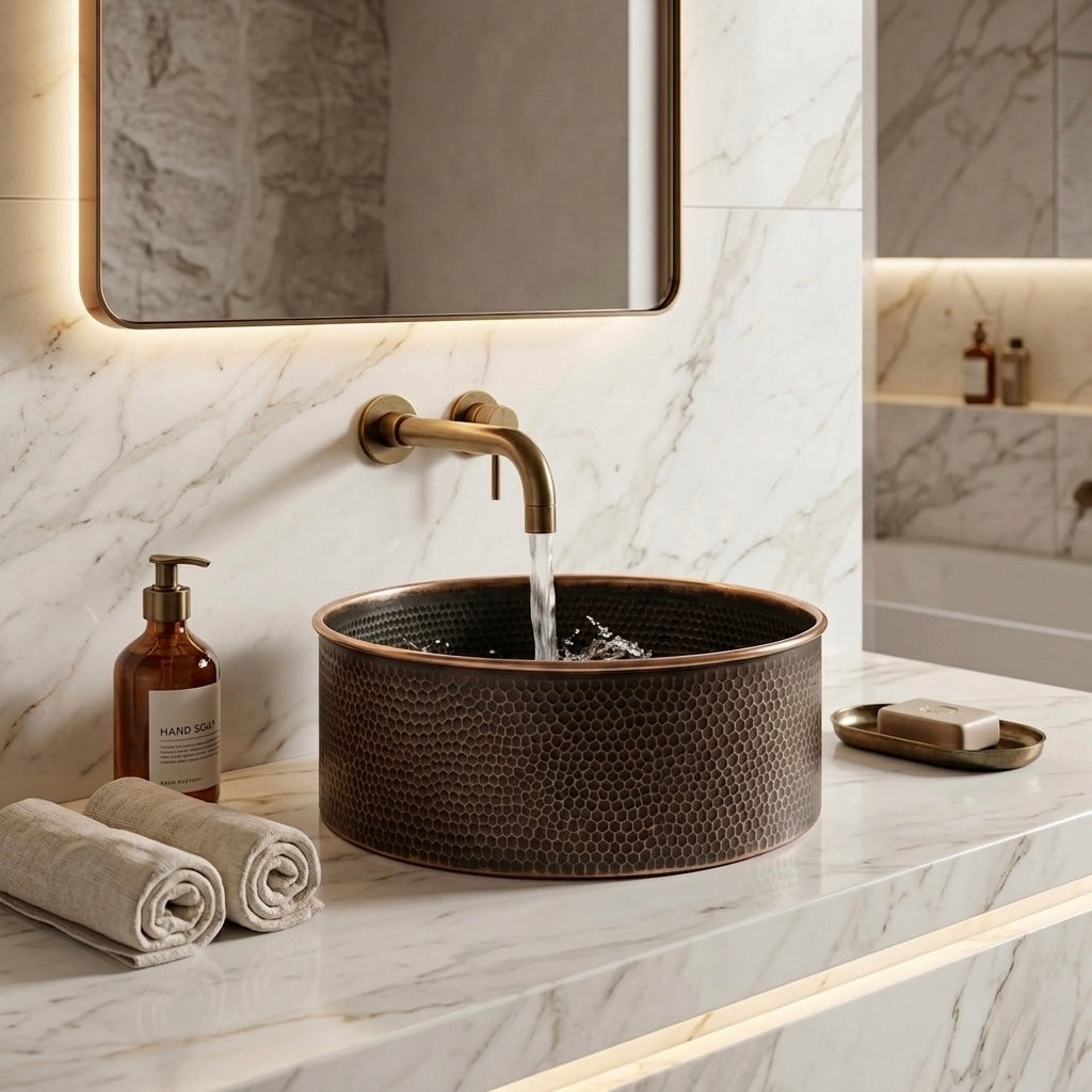 Handcrafted Hammered Copper Vessel Sink – Authentic Moroccan Dual-Tone Basin