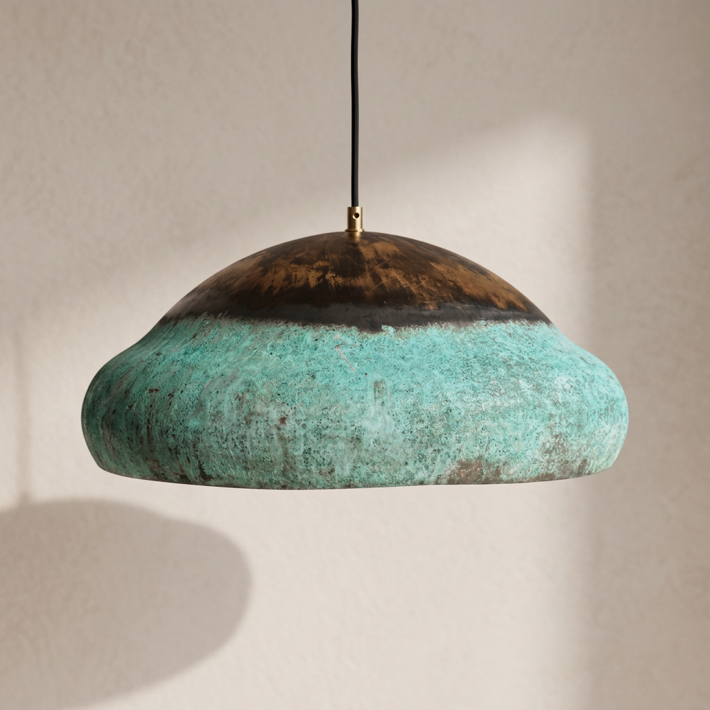 Green Patina Copper Dome Pendant Light - Handcrafted Moroccan Lamp
