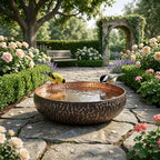 Handcrafted Antique Hammered Copper Bird Bath – Authentic Moroccan Garden Basin