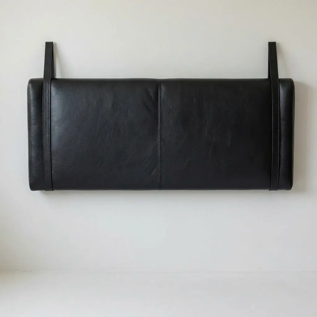 Wall-Mounted Moroccan Leather Headboard Black Handcrafted