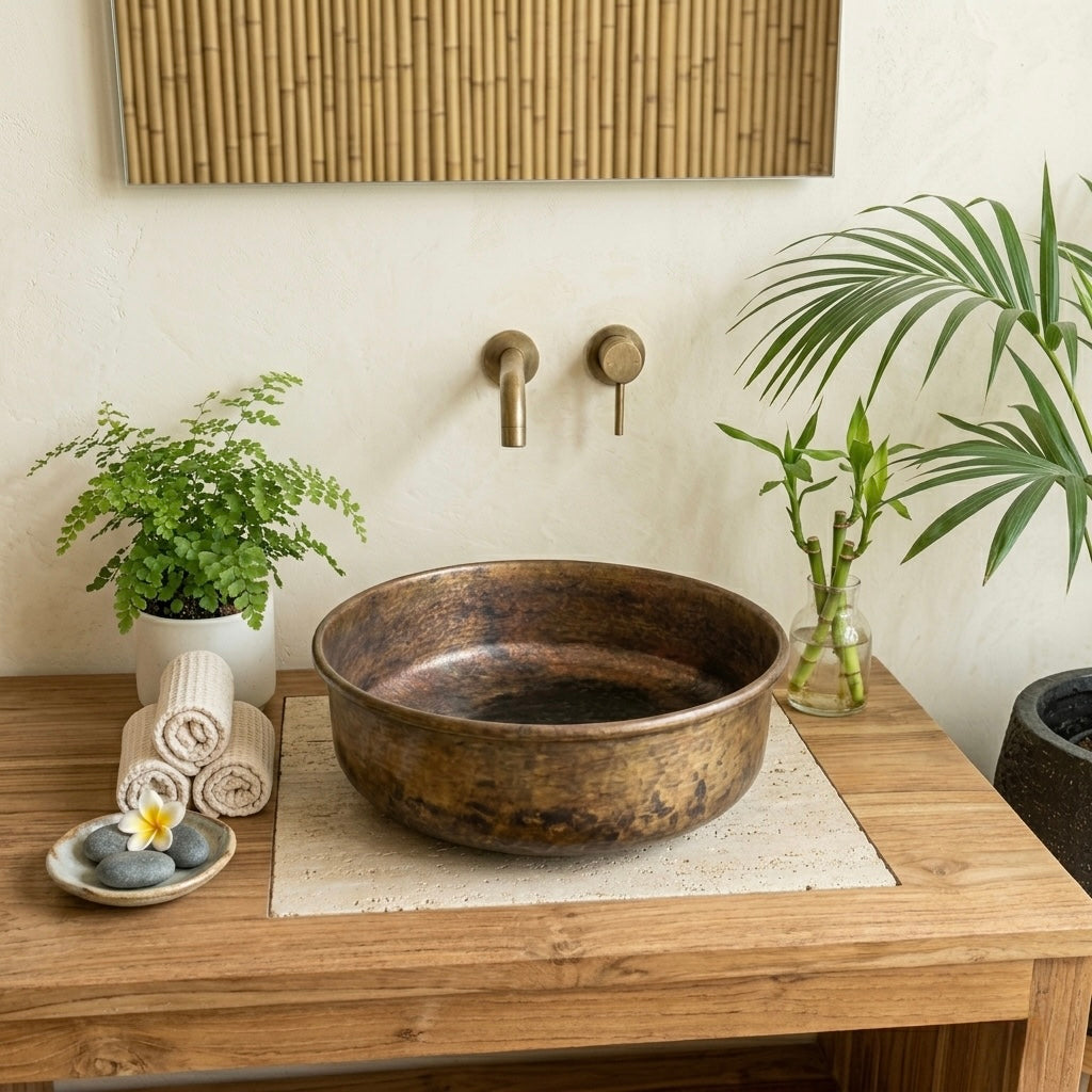 Handcrafted Smoked Antique Brass Vessel Sink – Authentic Moroccan Aged Washbasin