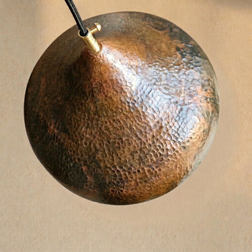 Handmade Hammered Copper Pendant Lamp - Large Moroccan Dome