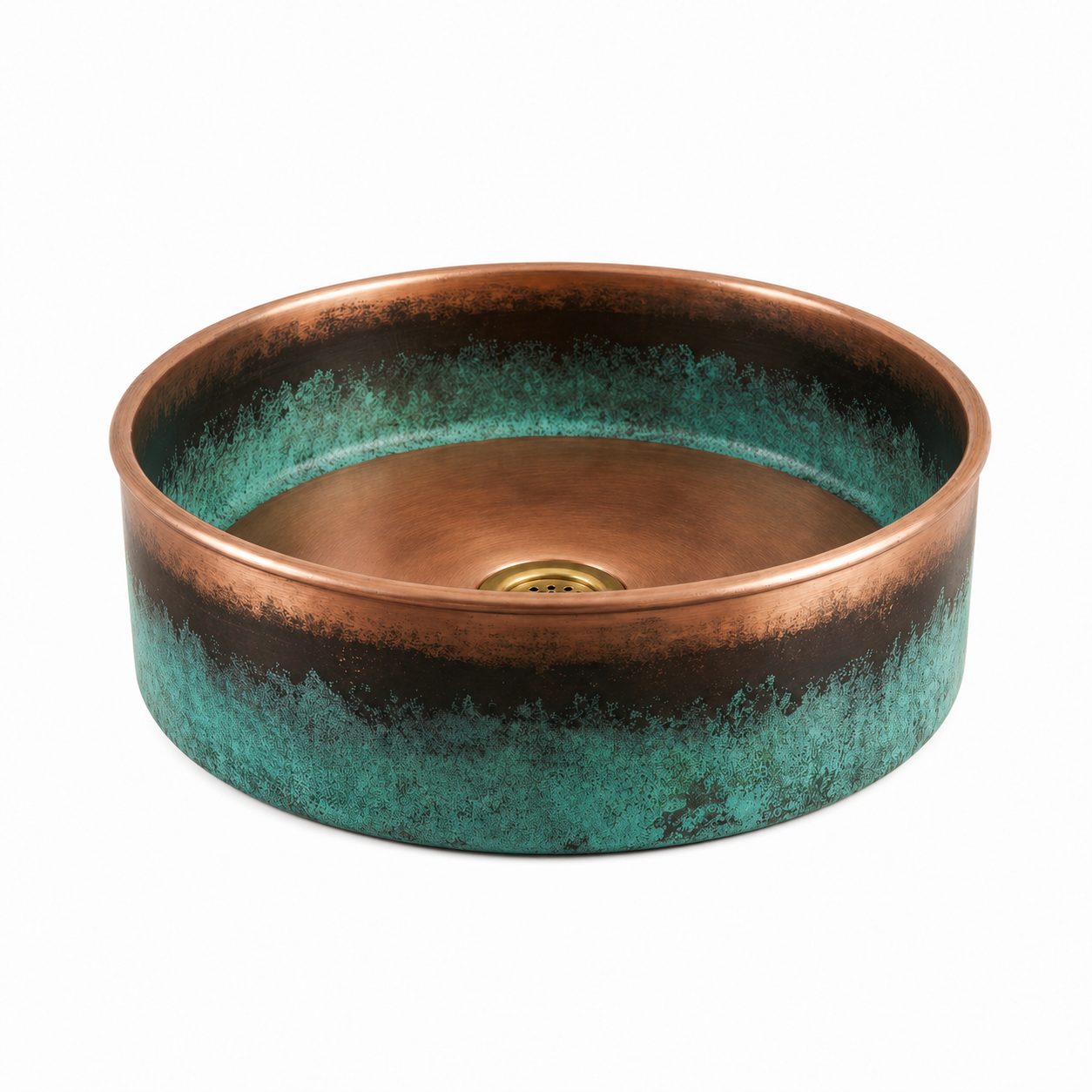 Handcrafted Verdigris Copper Vessel Sink – Authentic Moroccan Weathered Basin