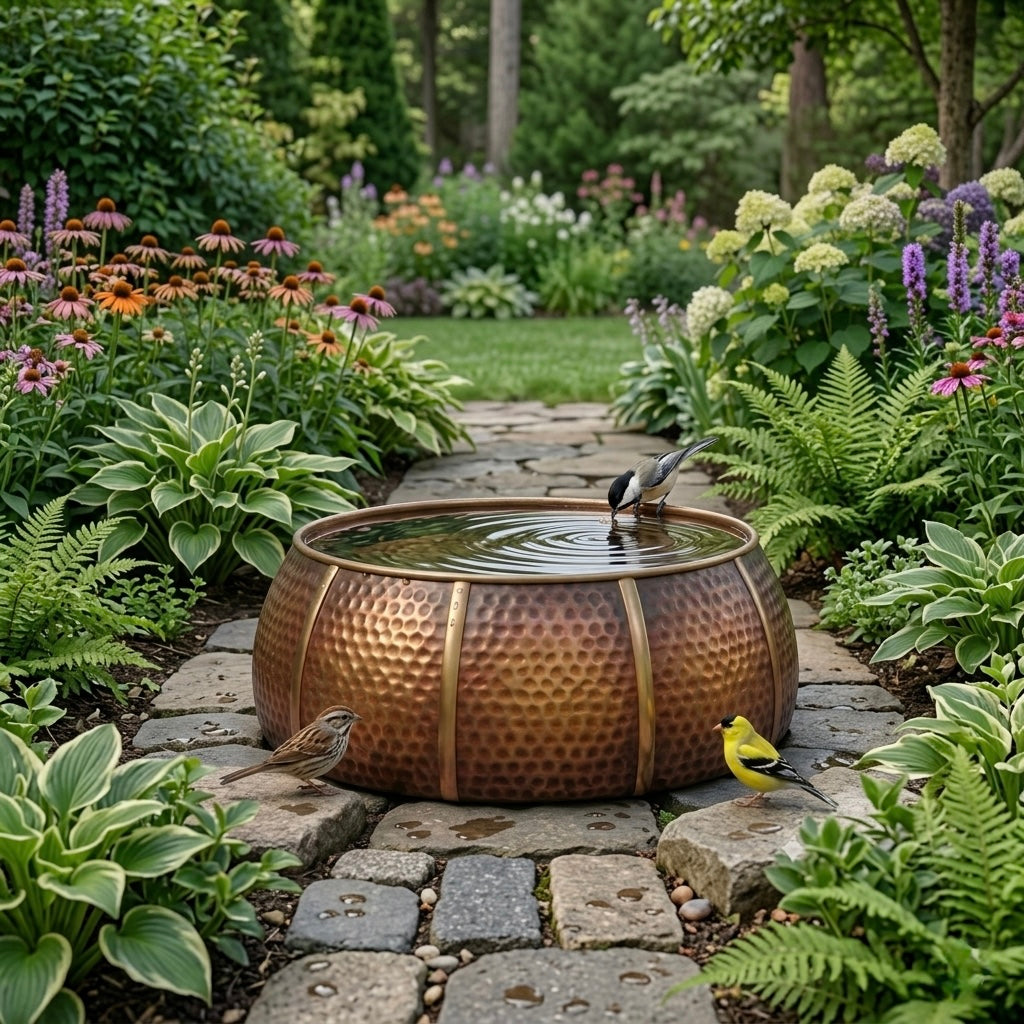 Handcrafted Moroccan Brass Bird Bath – Antique Hammered Garden Bird Bath