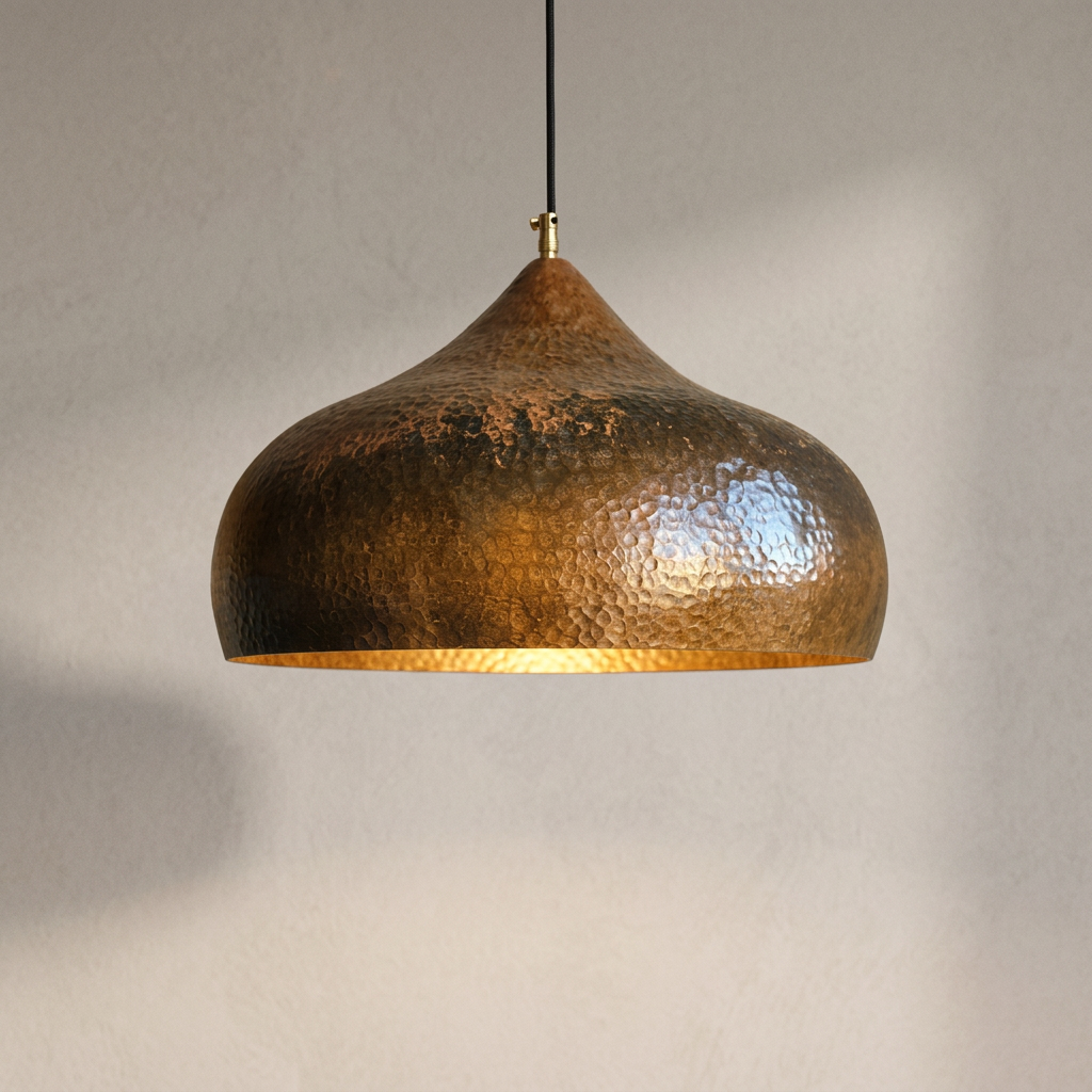 Handmade Hammered Copper Pendant Lamp - Large Moroccan Dome