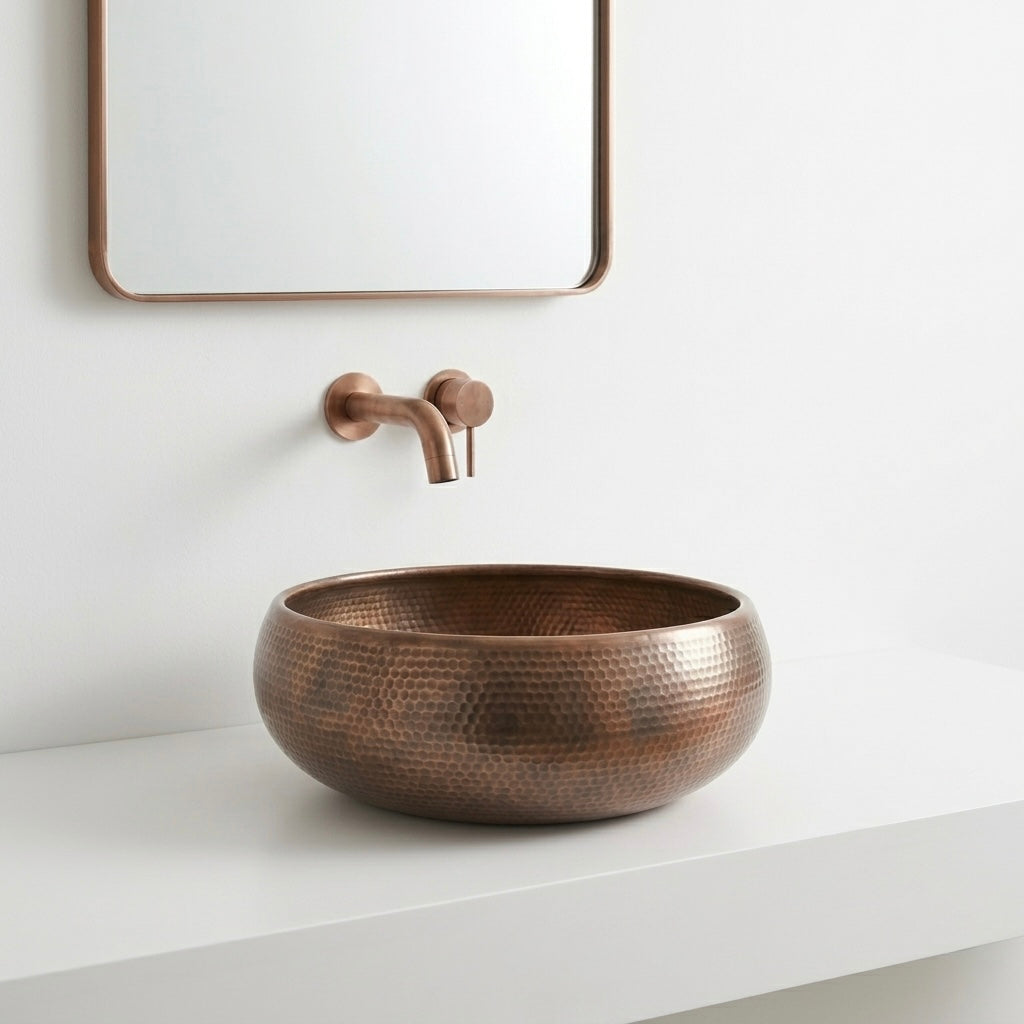 Handcrafted Hammered Copper Vessel Sink – Authentic Moroccan Antique Washbasin