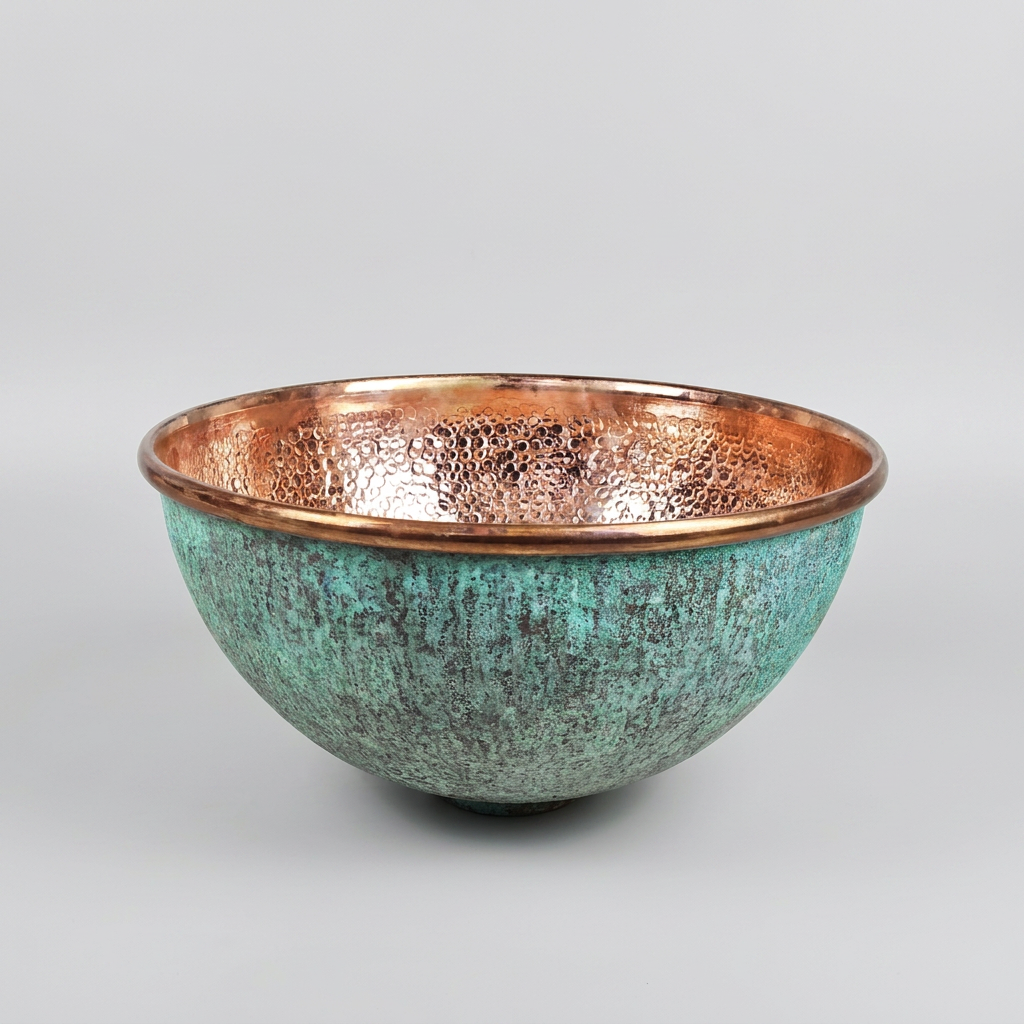 Handcrafted Verdigris Copper Vessel Sink – Authentic Moroccan Dual-Tone Bowl Basin