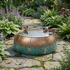 Authentic Handcrafted Moroccan Two-Tone Copper Bird Bath – Hammered Garden Basin