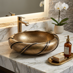 Handcrafted Braided Rim Brass Vessel Sink – Authentic Moroccan Antique Washbasin