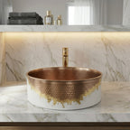 Handcrafted White & Copper Vessel Sink – Authentic Moroccan Gold Leaf Washbasin