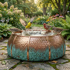 Authentic Handcrafted Moroccan Two-Tone Copper Bird Bath – Hammered Garden Basin