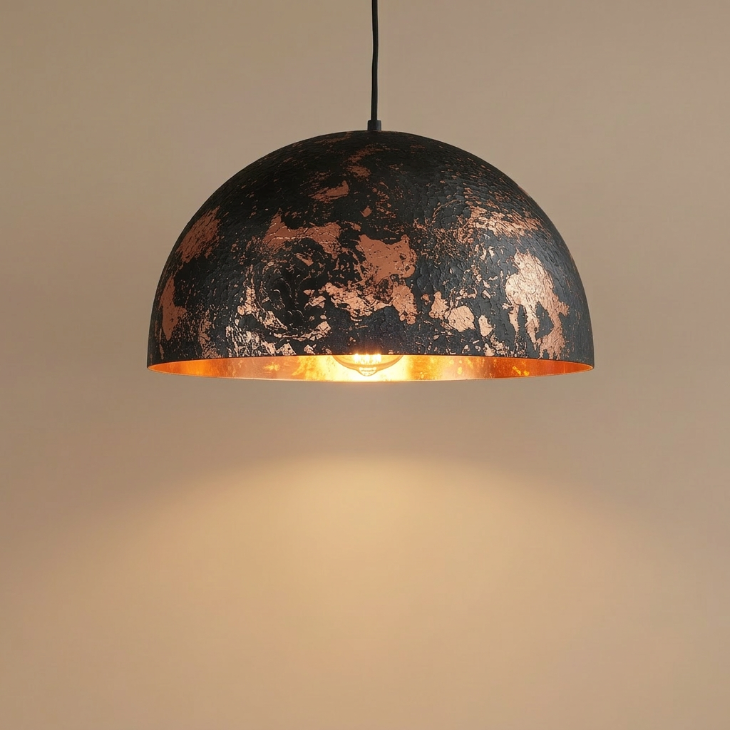 Handcrafted Black Copper Dome Pendant Light - Moroccan Decor
