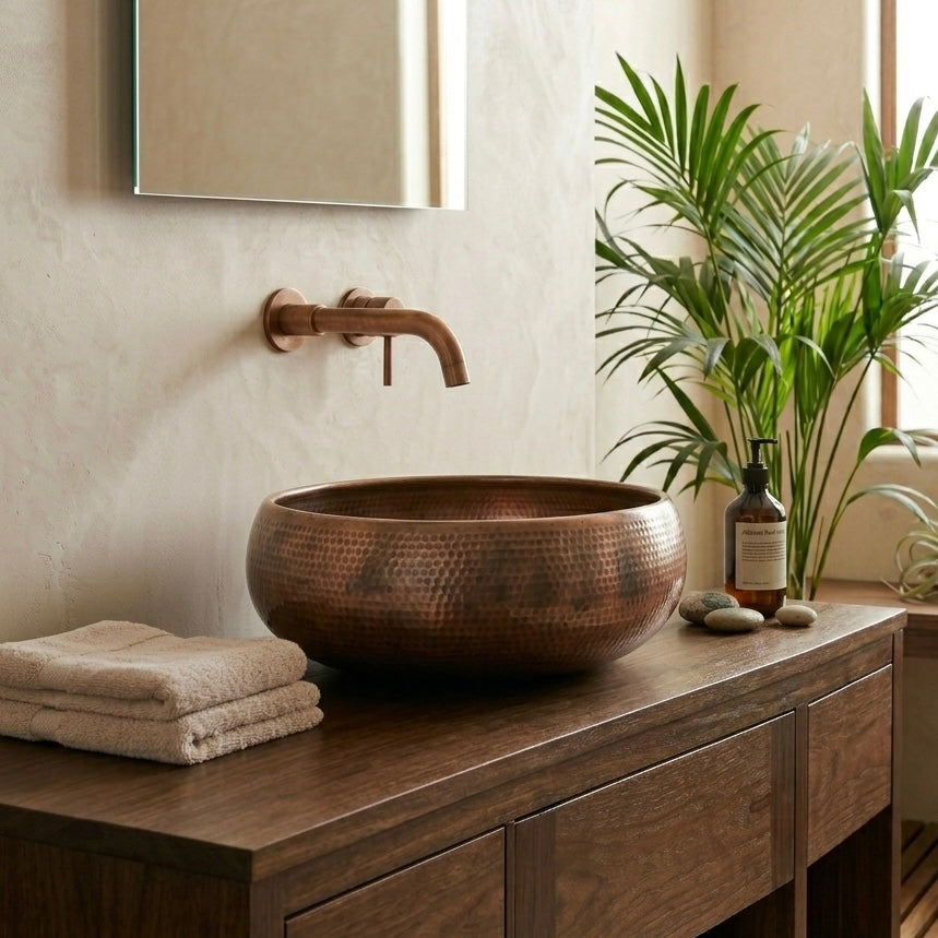 Handcrafted Hammered Copper Vessel Sink – Authentic Moroccan Antique Washbasin