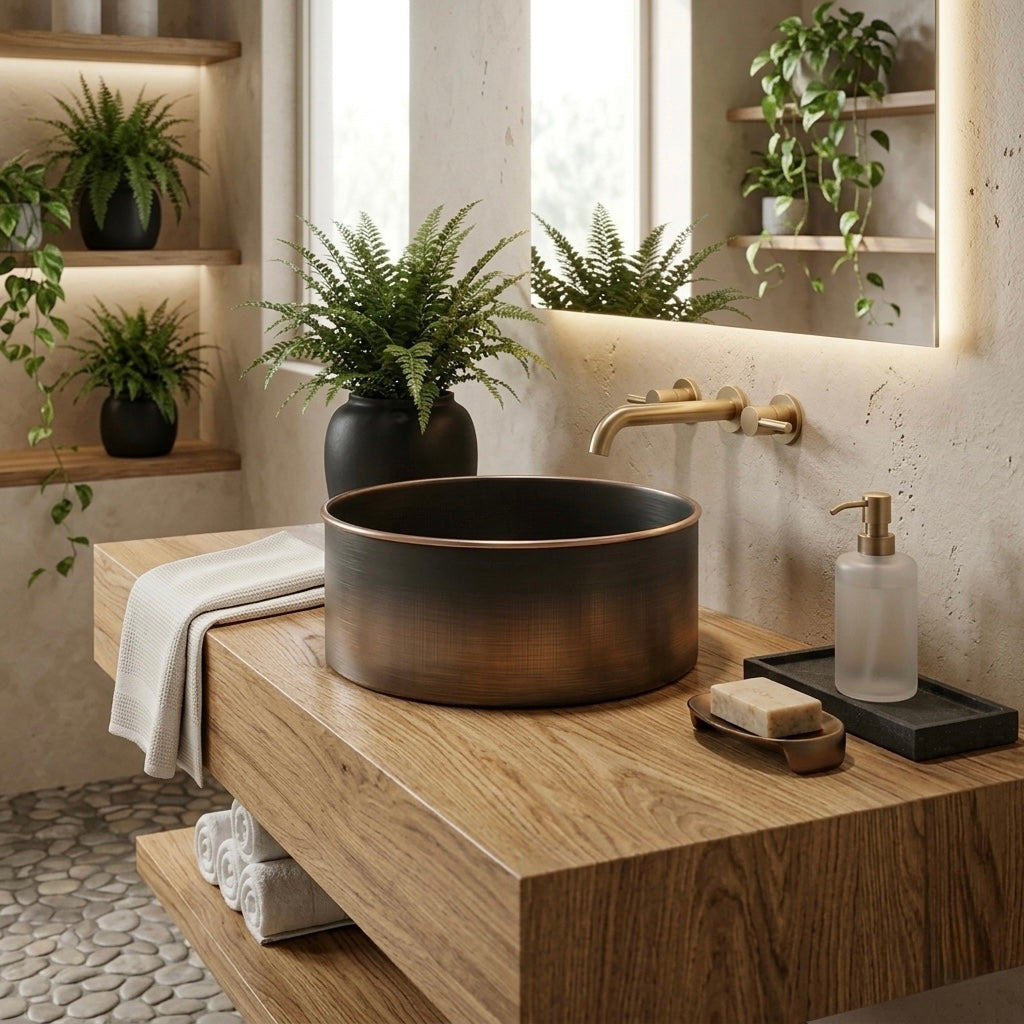 Handcrafted Brushed Antique Brass Vessel Sink – Authentic Moroccan Industrial Washbasin
