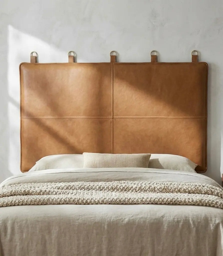 Moroccan Leather Headboard - Authentic Handcrafted Brown Panel