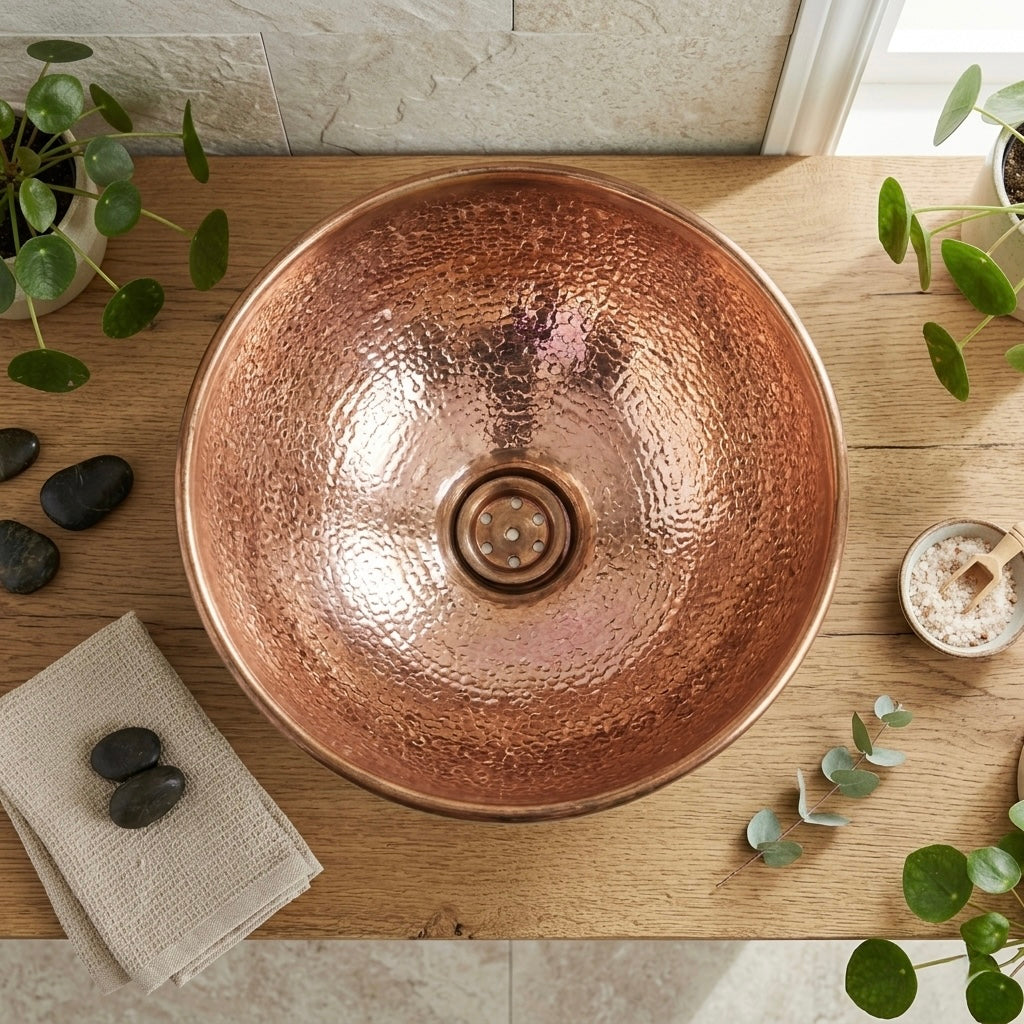 Handcrafted Verdigris Copper Vessel Sink – Authentic Moroccan Dual-Tone Bowl Basin