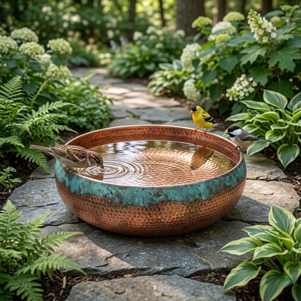 Handcrafted Moroccan Copper Bird Bath – Traditional Hammered Garden Bird Bath