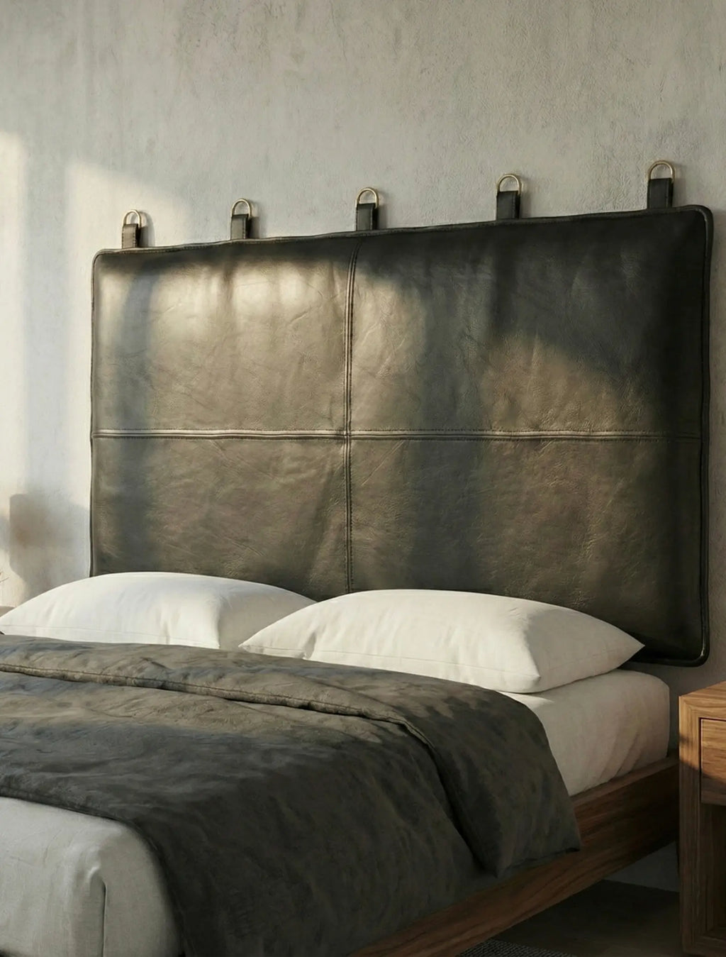 Moroccan Leather Headboard - Authentic Handcrafted Black Panel